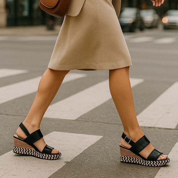 DV by Dolce Vita Black Vegan Wedge Sandals Size 8.5 NWB - Picture 1 of 12